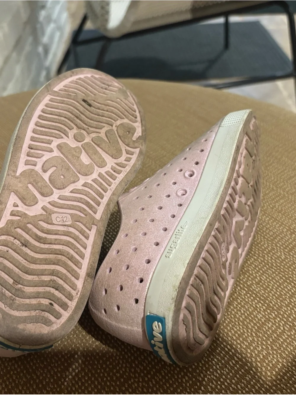 Native Jefferson Bling Kids Water Shoes in Shimmering Light Pink with White Toe